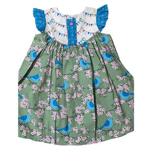 Elanore Rose Girls 7/8 Short Sleeve Blue Birds And Flowers